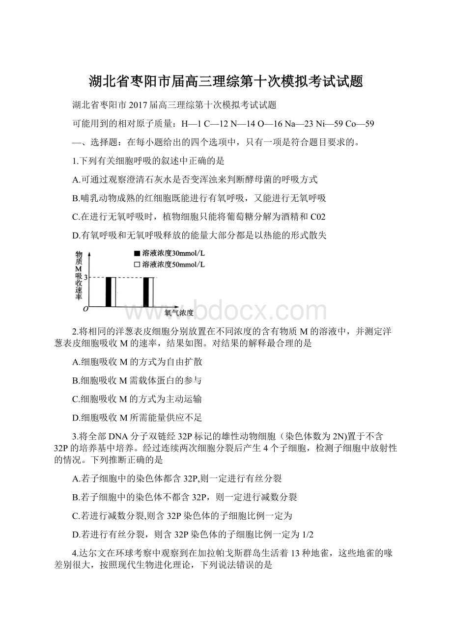 湖北省枣阳市届高三理综第十次模拟考试试题Word格式.docx_第1页