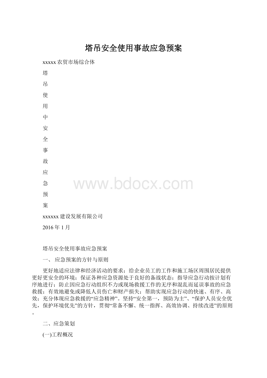 塔吊安全使用事故应急预案文档格式.docx