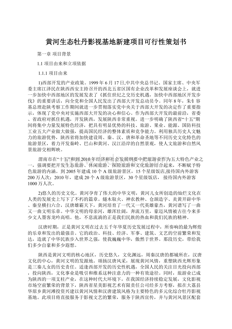 黄河生态牡丹影视基地新建项目可行性策划书.docx_第1页