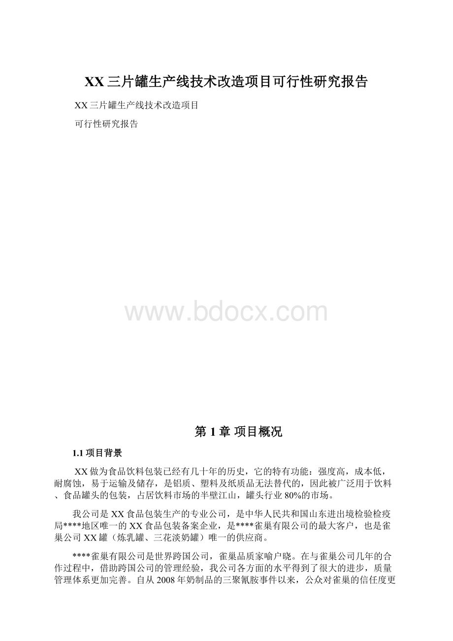 XX三片罐生产线技术改造项目可行性研究报告.docx_第1页