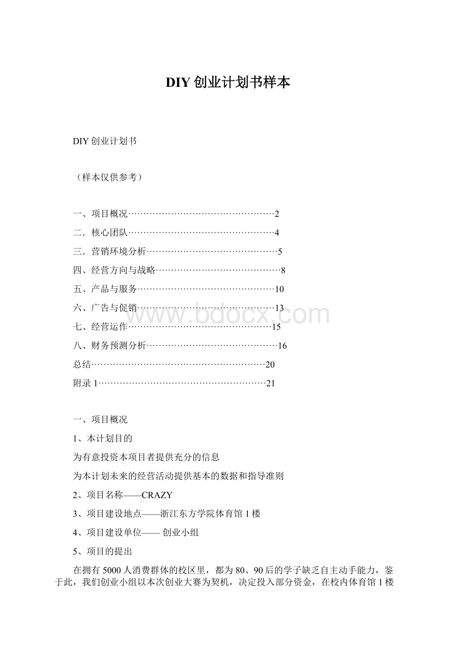 DIY创业计划书样本.docx_第1页