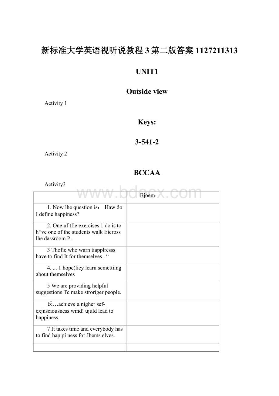 新标准大学英语视听说教程3第二版答案1127211313Word文件下载.docx_第1页