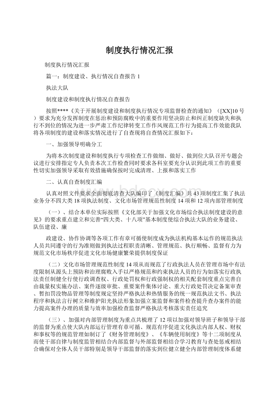 制度执行情况汇报文档格式.docx_第1页