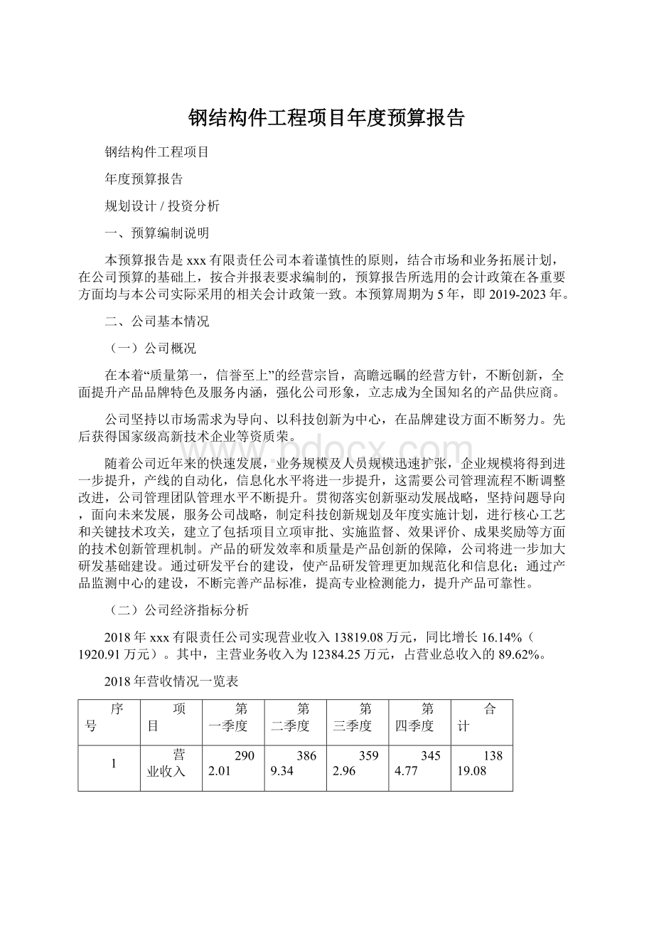 钢结构件工程项目年度预算报告.docx_第1页