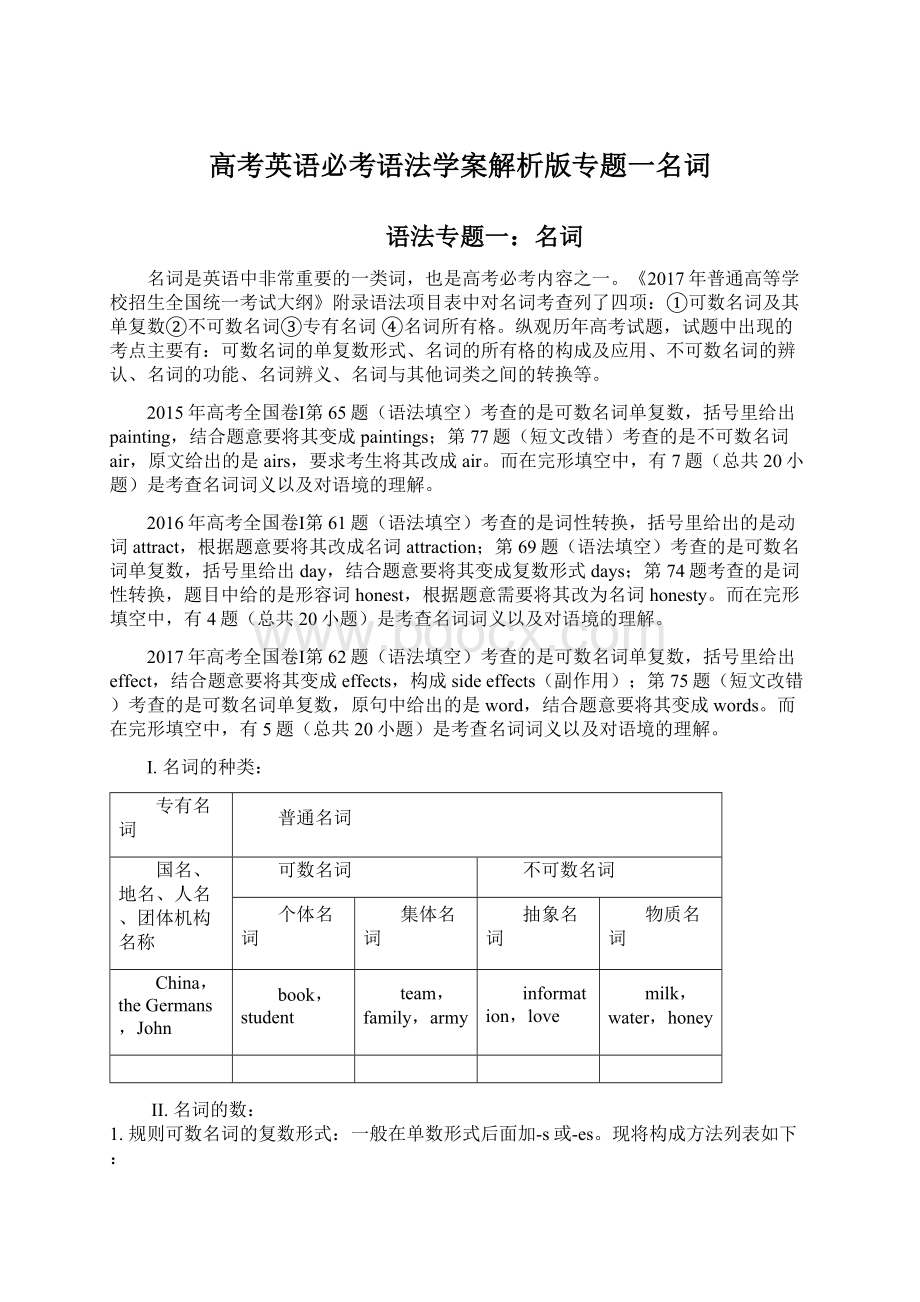 高考英语必考语法学案解析版专题一名词.docx