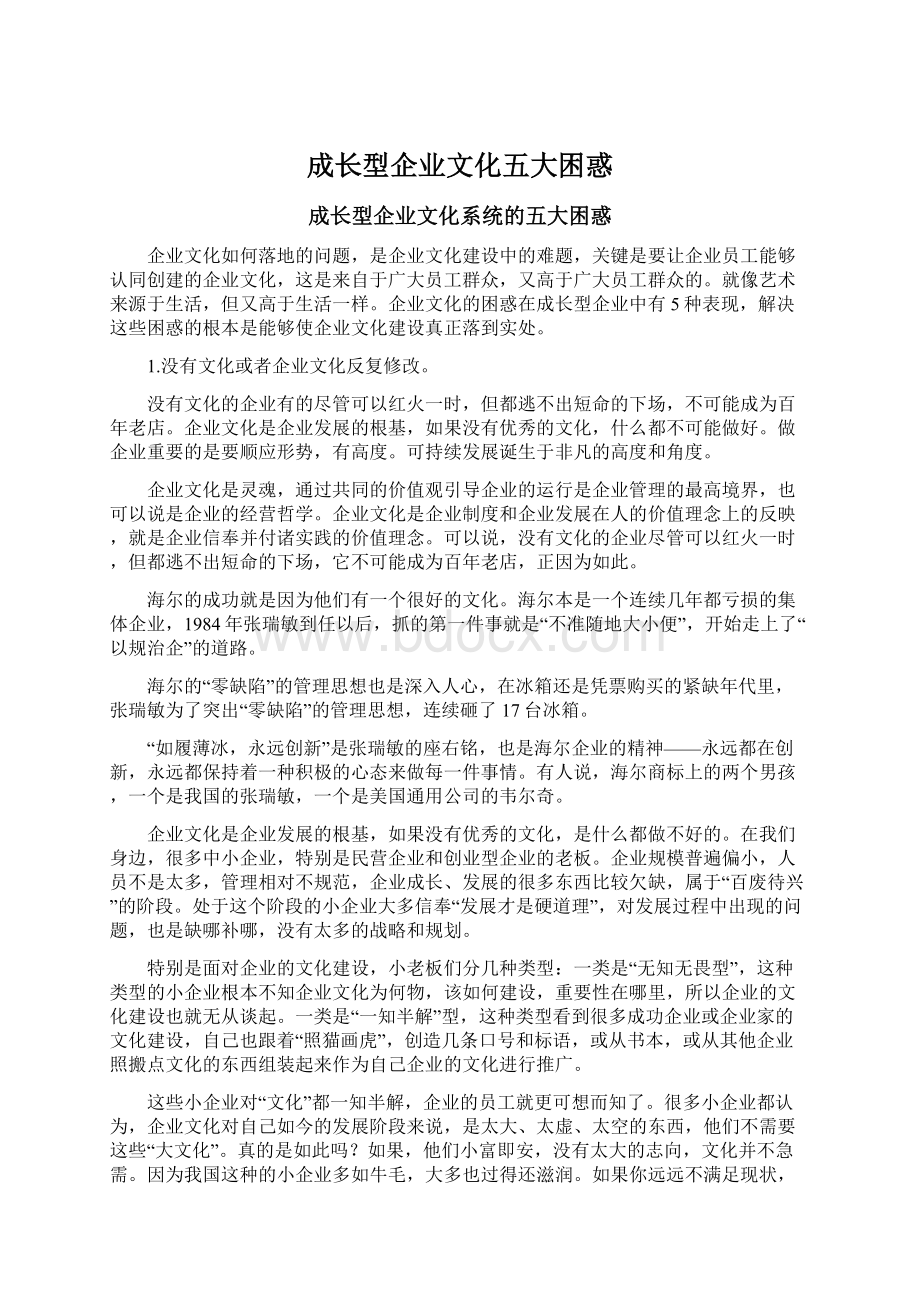 成长型企业文化五大困惑Word格式.docx_第1页