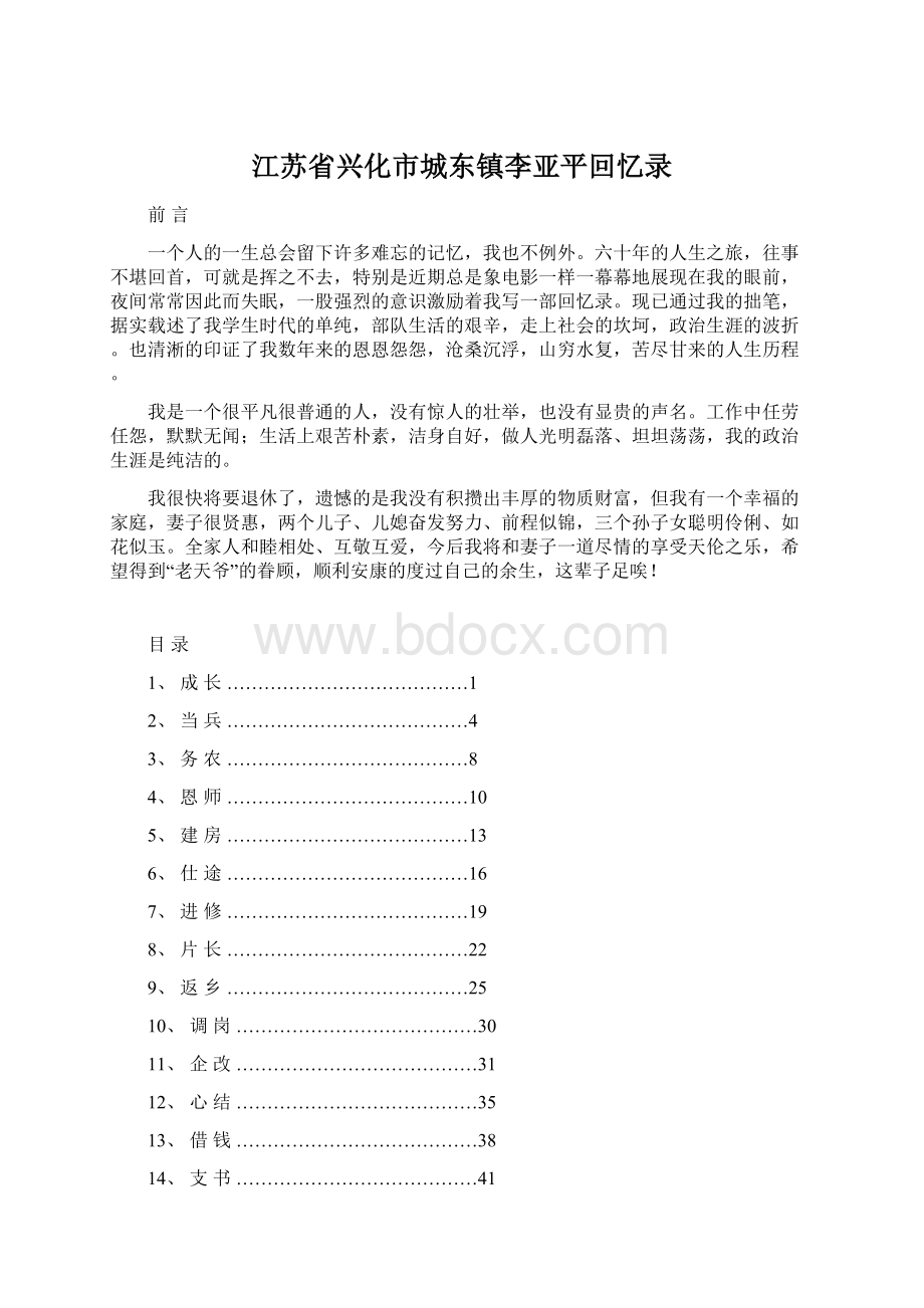 江苏省兴化市城东镇李亚平回忆录文档格式.docx_第1页