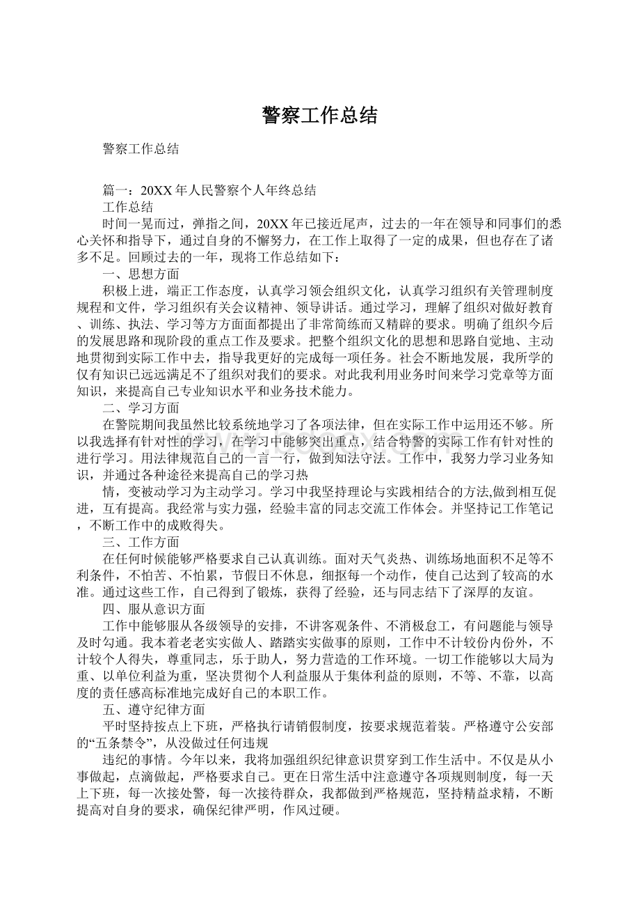 警察工作总结Word文档格式.docx