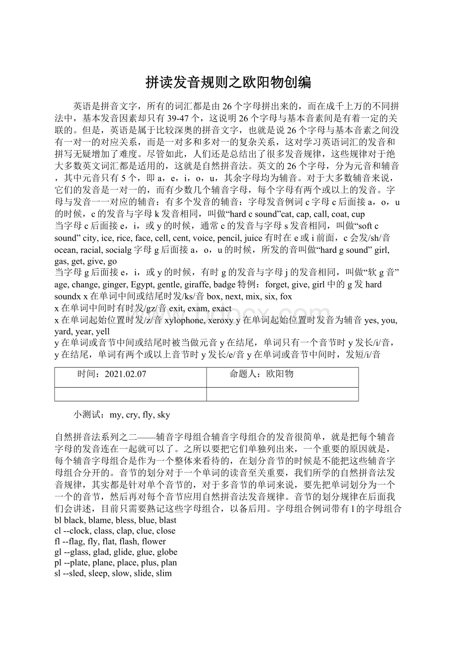 拼读发音规则之欧阳物创编Word文档格式.docx_第1页