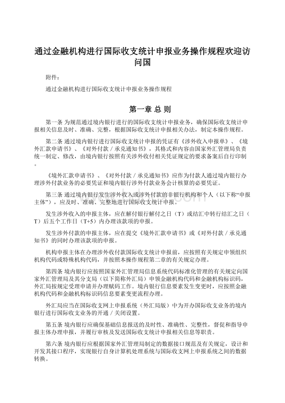 通过金融机构进行国际收支统计申报业务操作规程欢迎访问国Word文档下载推荐.docx_第1页