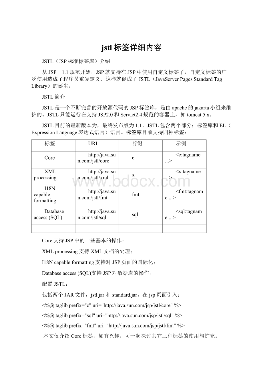 jstl标签详细内容Word文件下载.docx