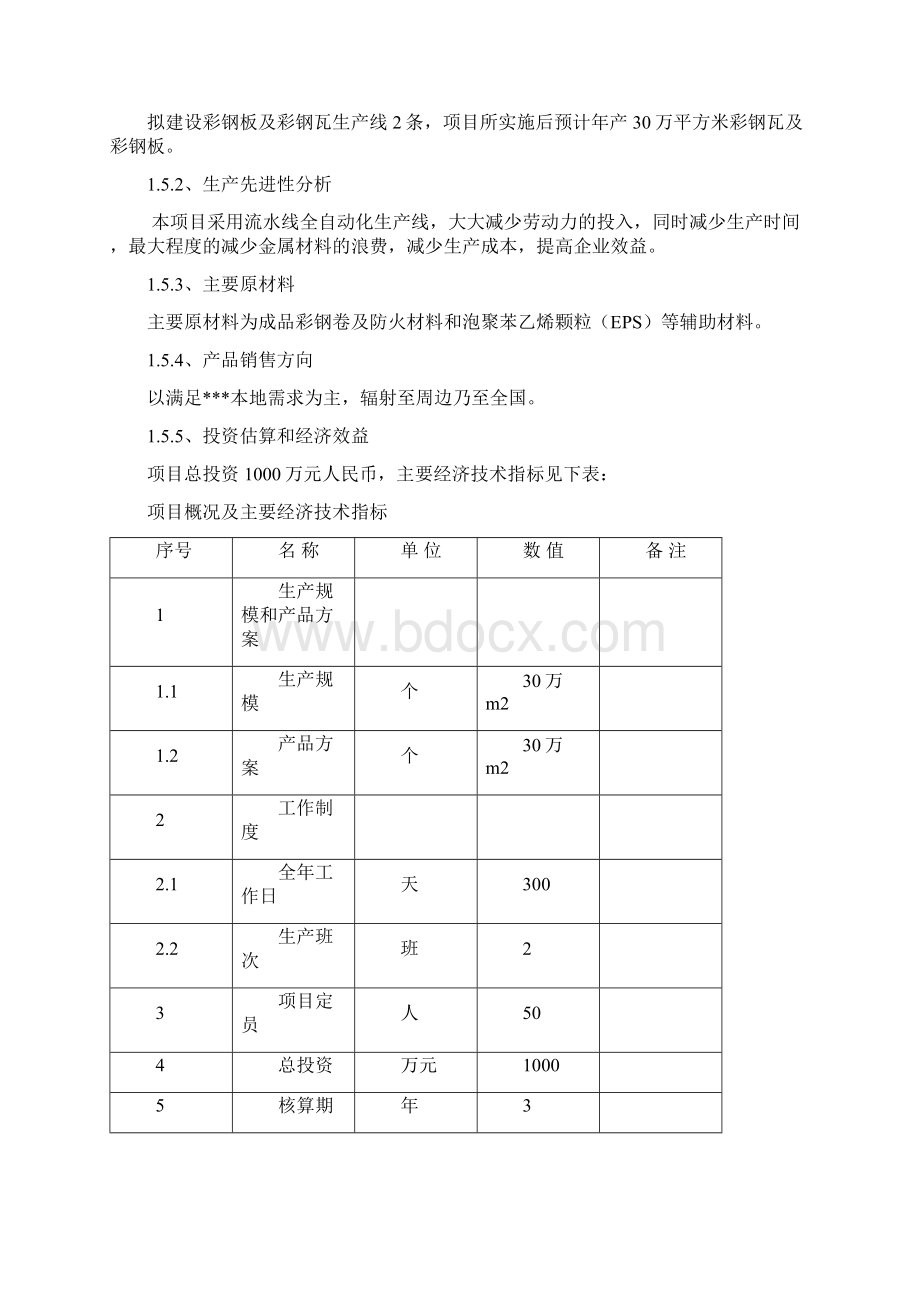 精编完整版30万平方米夹心彩钢板及彩钢瓦生产线建设项目可研报告Word格式.docx_第3页