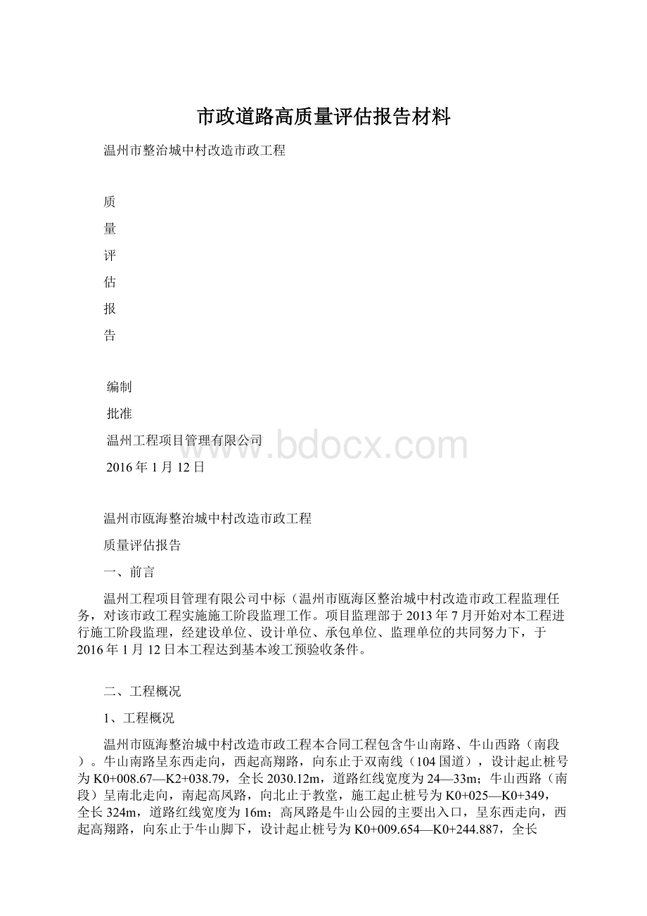 市政道路高质量评估报告材料.docx_第1页