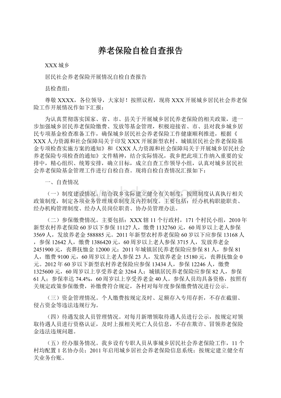 养老保险自检自查报告.docx_第1页