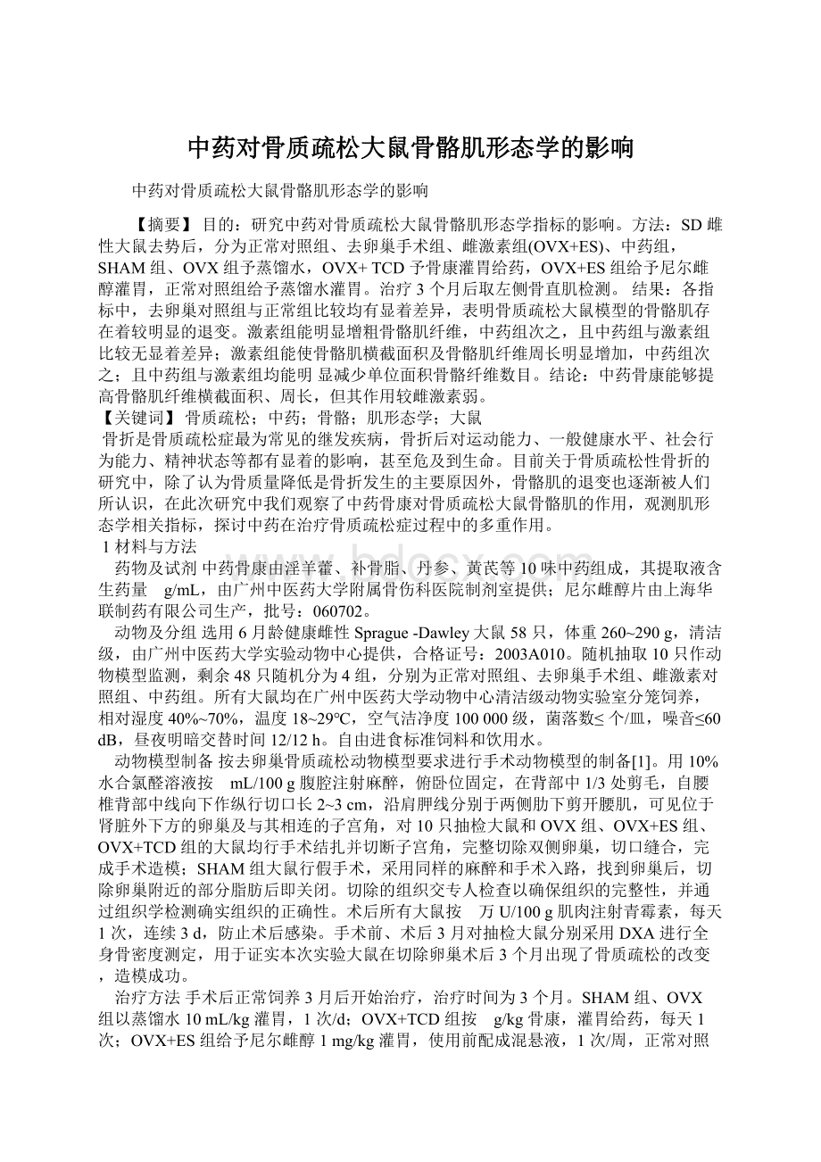 中药对骨质疏松大鼠骨骼肌形态学的影响.docx_第1页