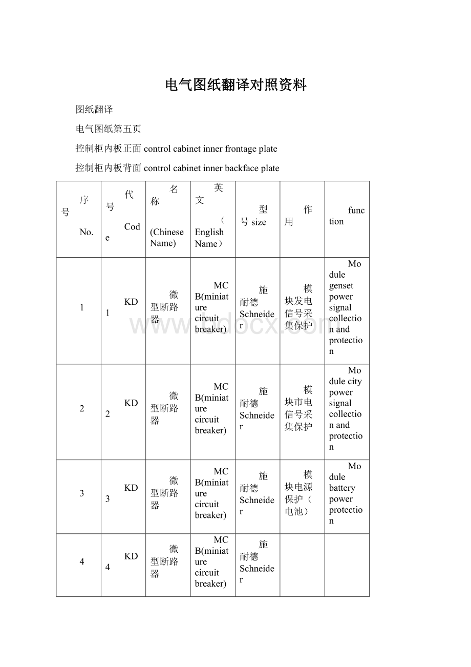 电气图纸翻译对照资料.docx_第1页