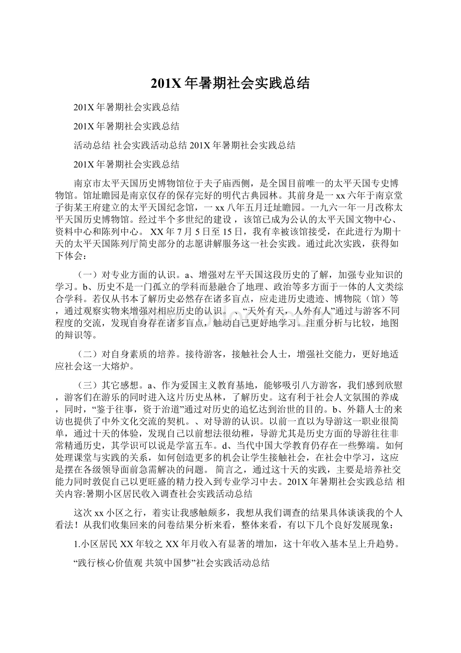 201X年暑期社会实践总结文档格式.docx