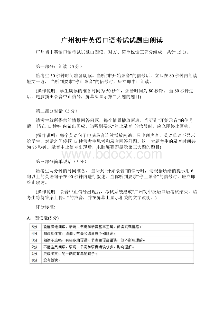 广州初中英语口语考试试题由朗读Word格式.docx