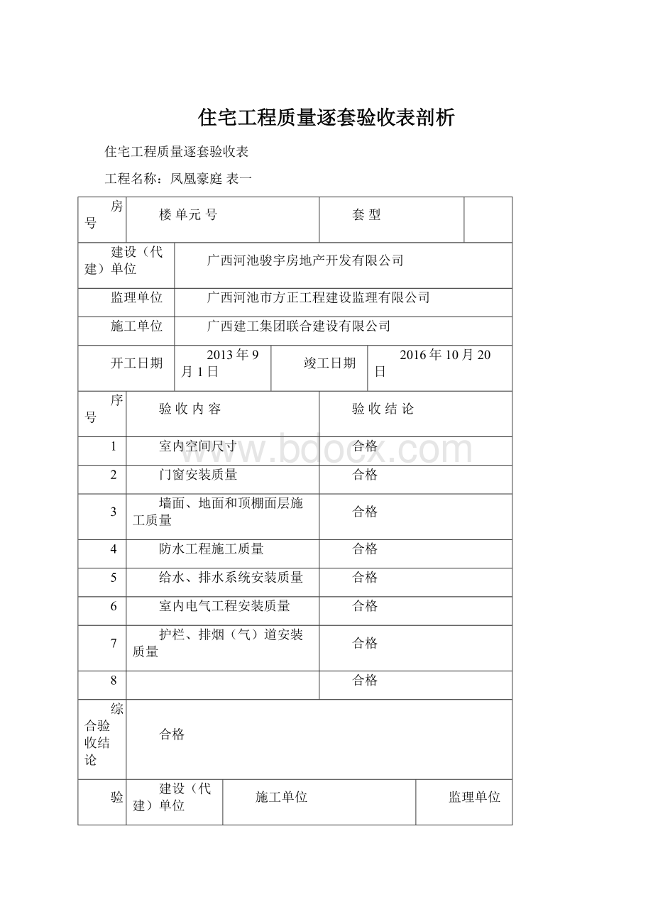 住宅工程质量逐套验收表剖析Word格式.docx_第1页