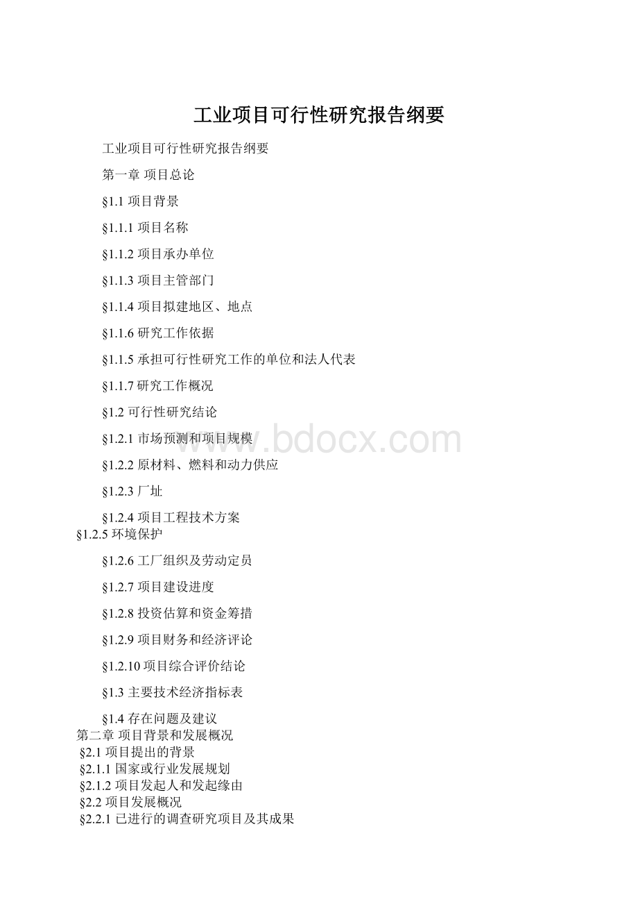 工业项目可行性研究报告纲要.docx