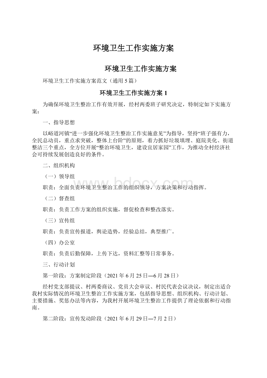 环境卫生工作实施方案Word格式文档下载.docx