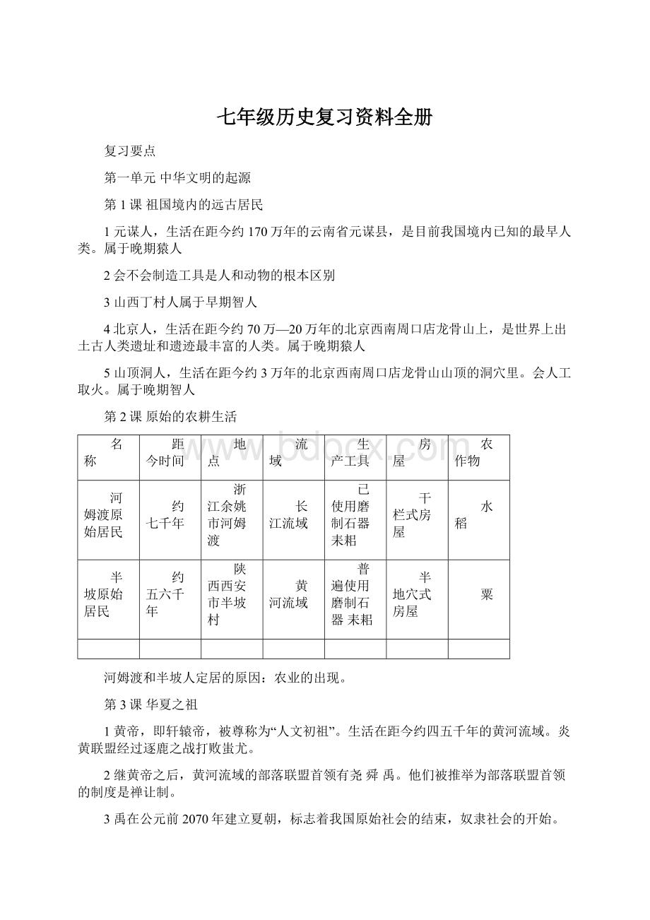 七年级历史复习资料全册.docx