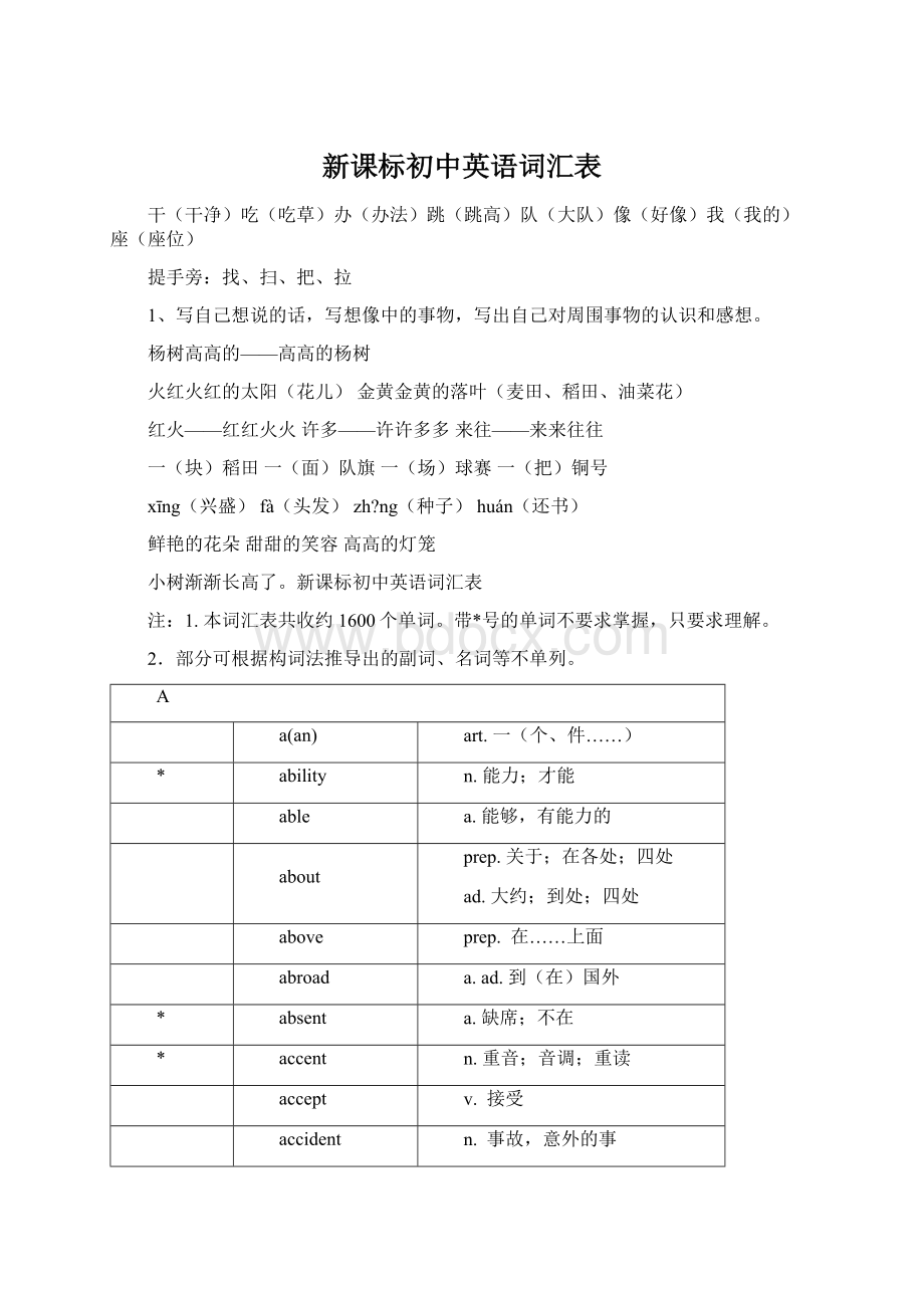 新课标初中英语词汇表.docx_第1页