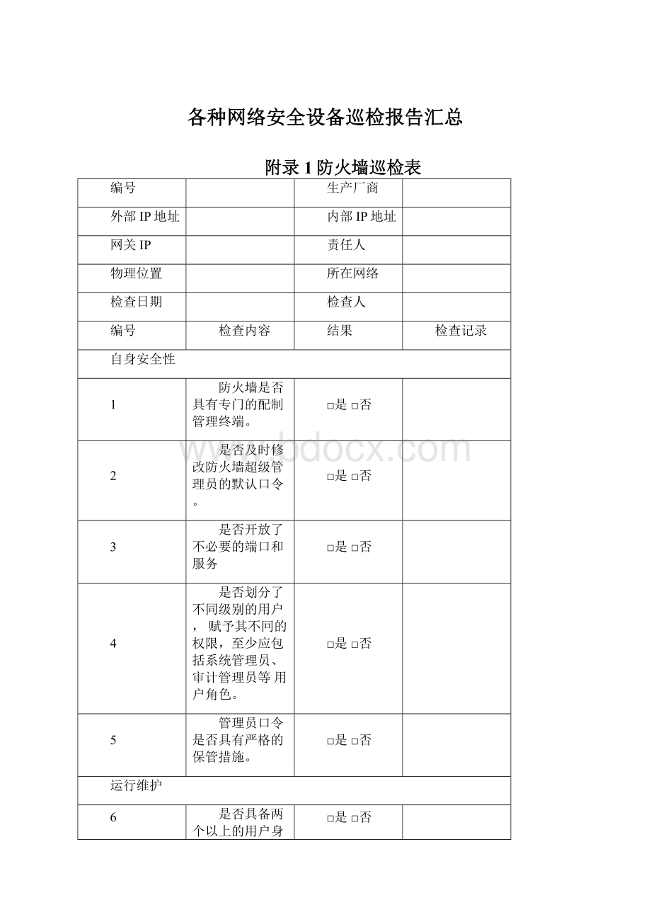 各种网络安全设备巡检报告汇总Word文件下载.docx