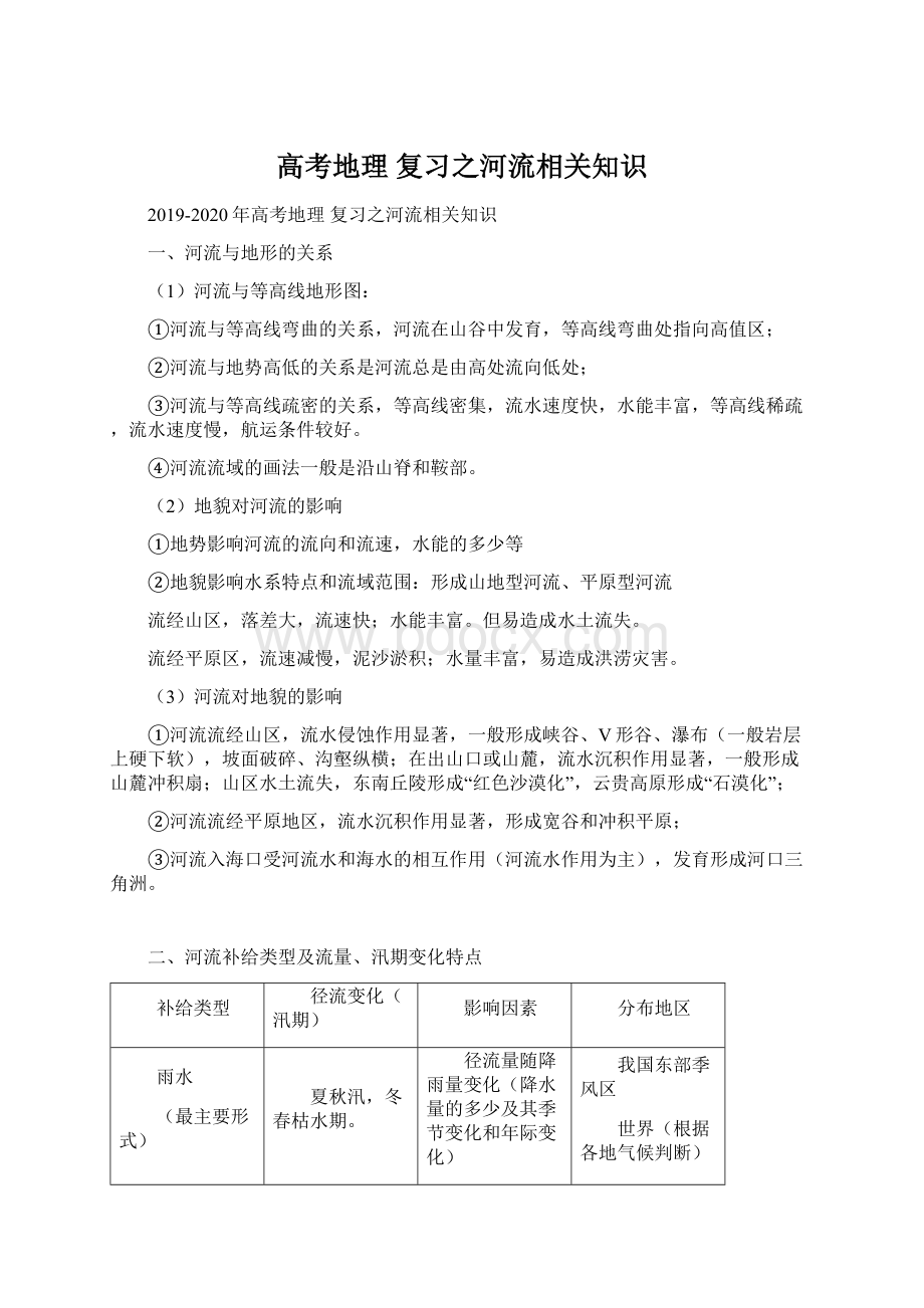 高考地理 复习之河流相关知识Word文件下载.docx