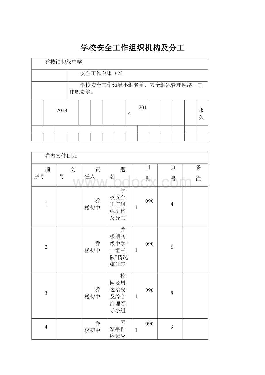 学校安全工作组织机构及分工.docx_第1页