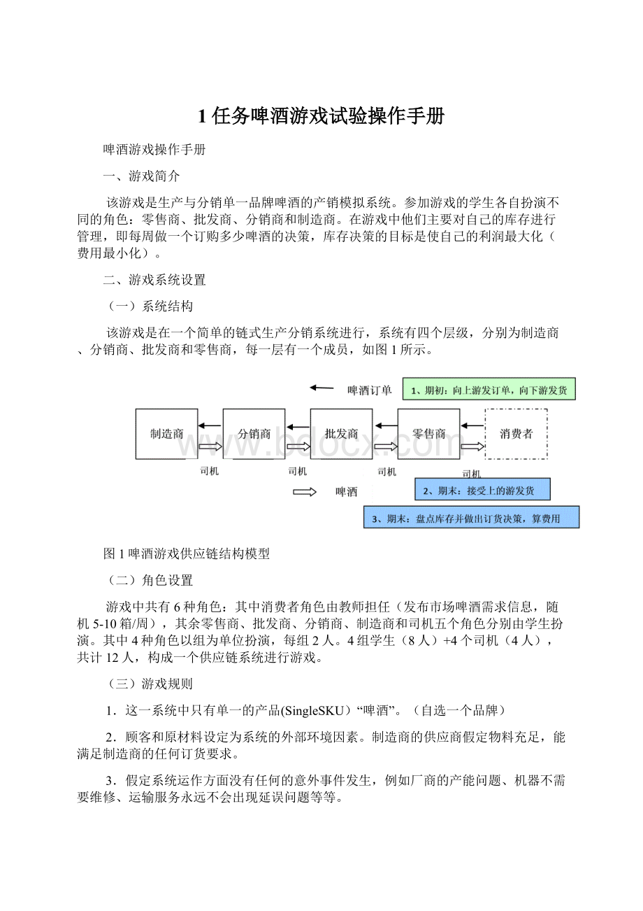 1任务啤酒游戏试验操作手册Word格式文档下载.docx