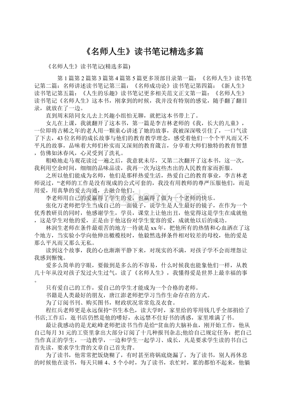 《名师人生》读书笔记精选多篇文档格式.docx