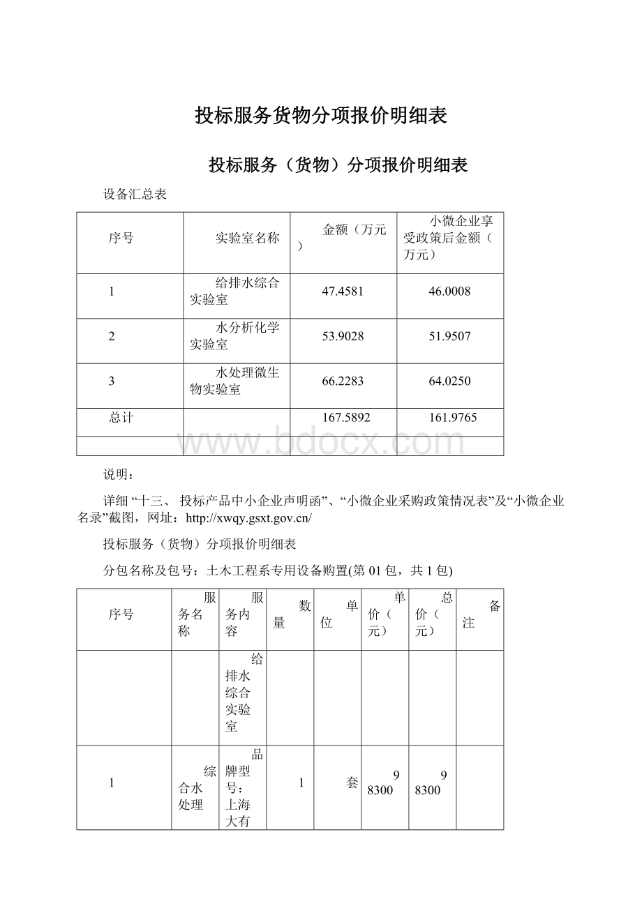 投标服务货物分项报价明细表.docx