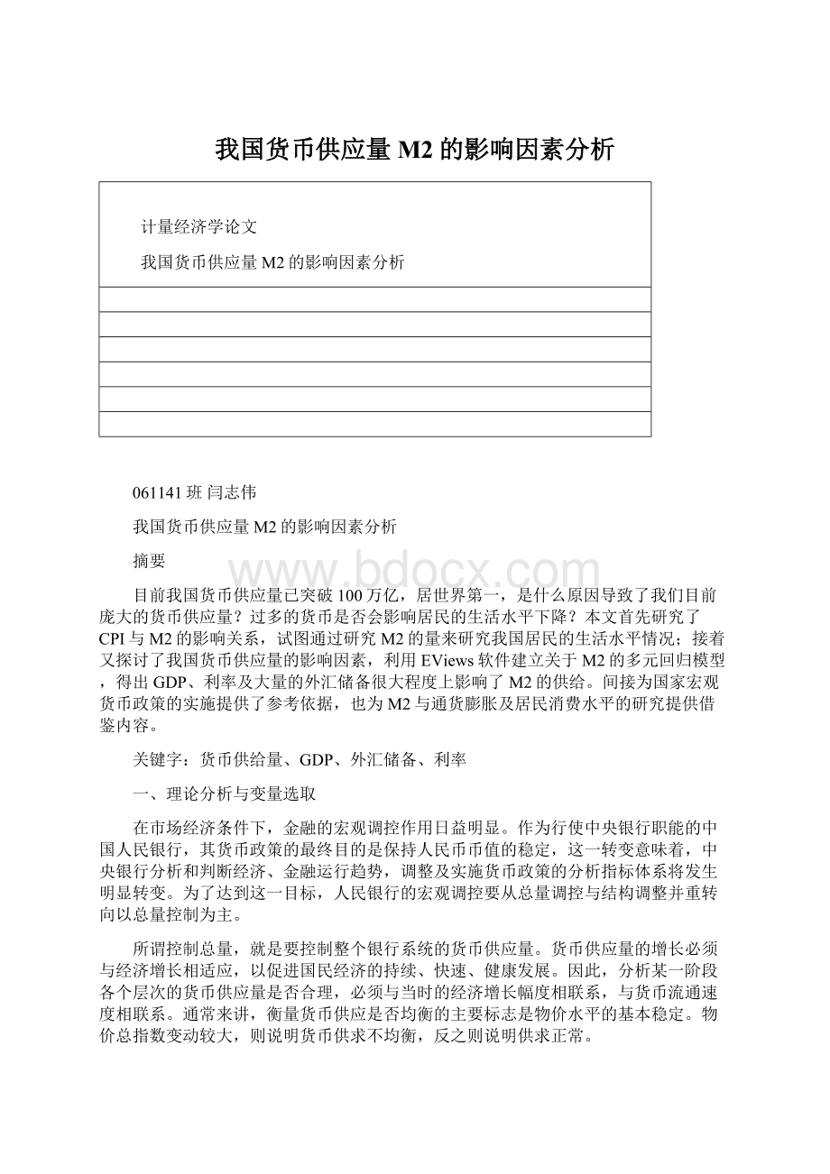 我国货币供应量M2的影响因素分析.docx_第1页