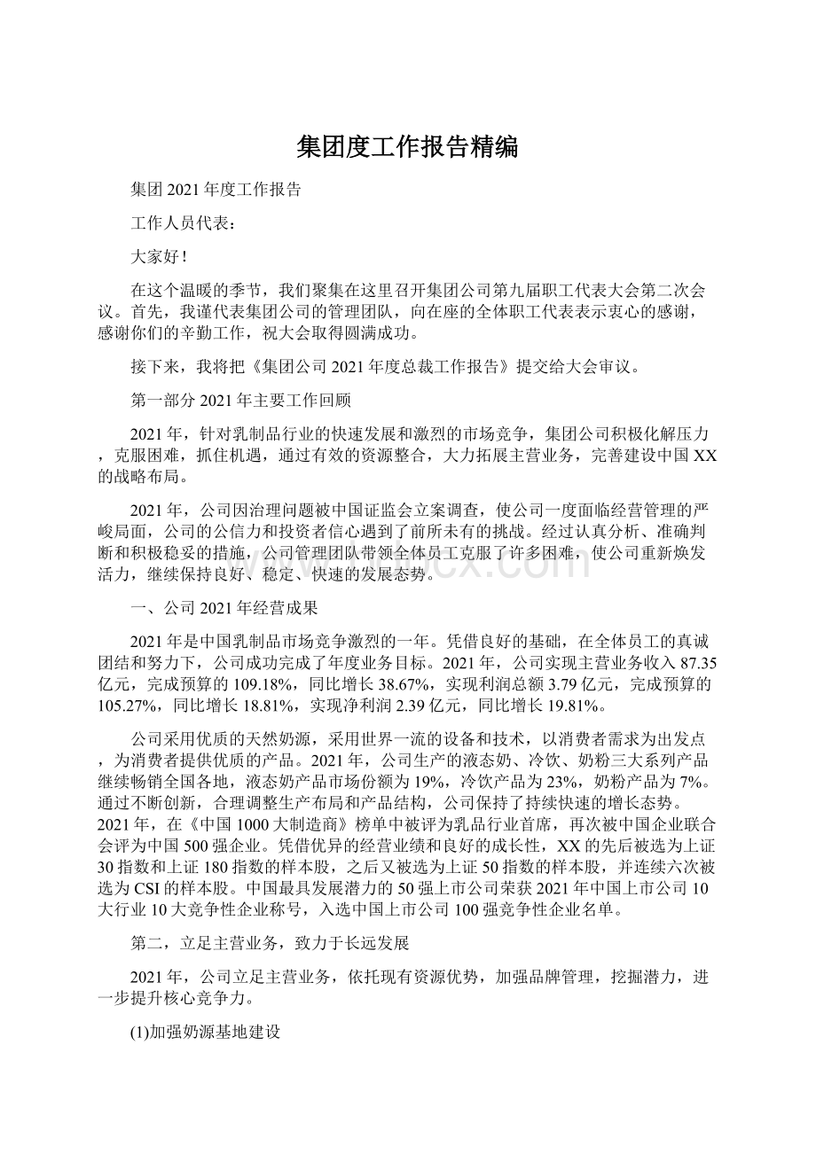 集团度工作报告精编.docx