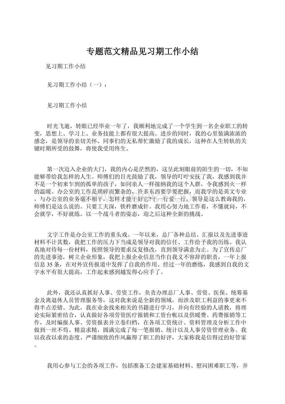 专题范文精品见习期工作小结.docx