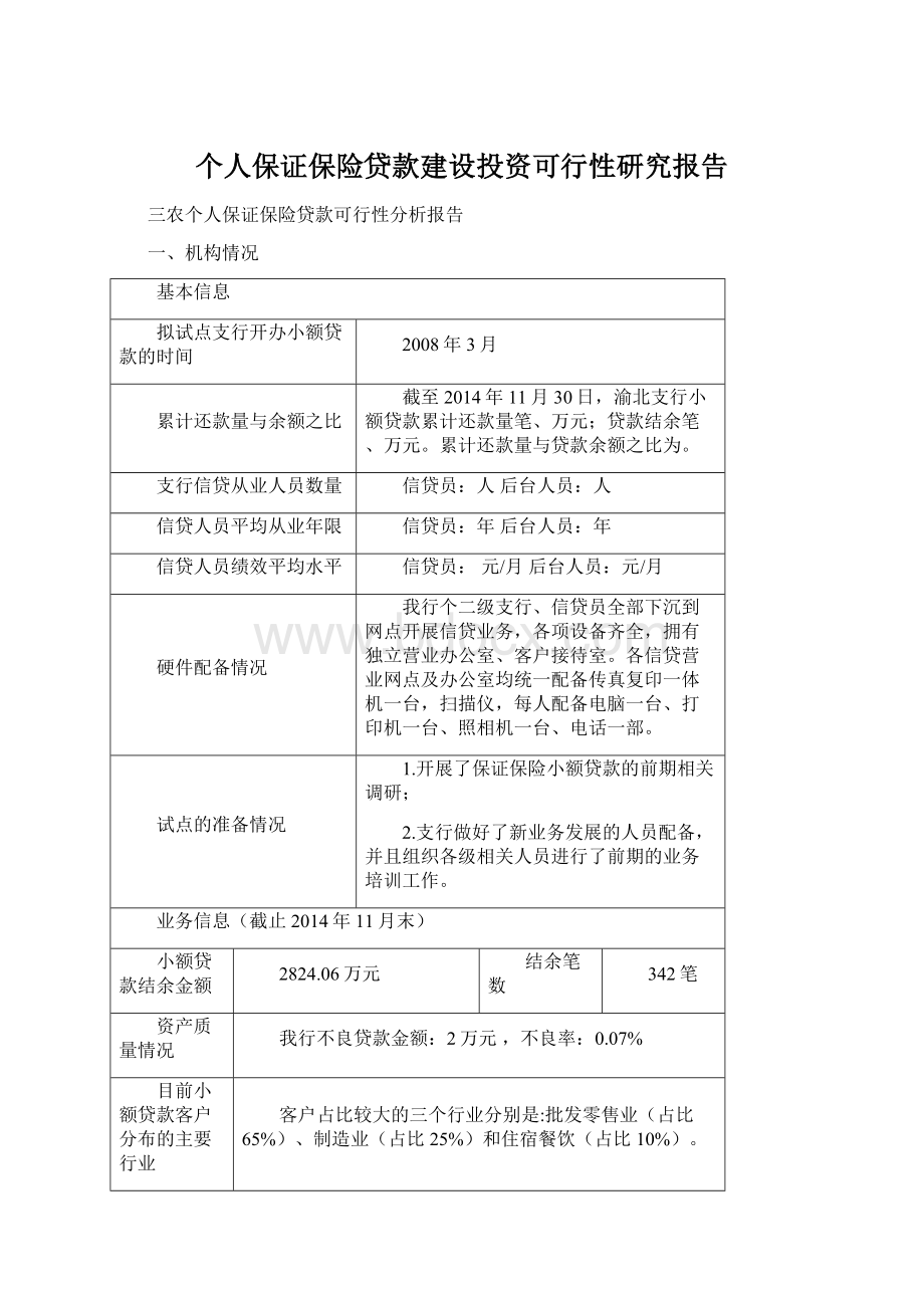 个人保证保险贷款建设投资可行性研究报告Word格式.docx