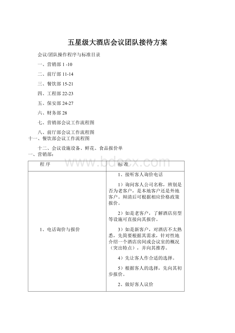 五星级大酒店会议团队接待方案.docx_第1页