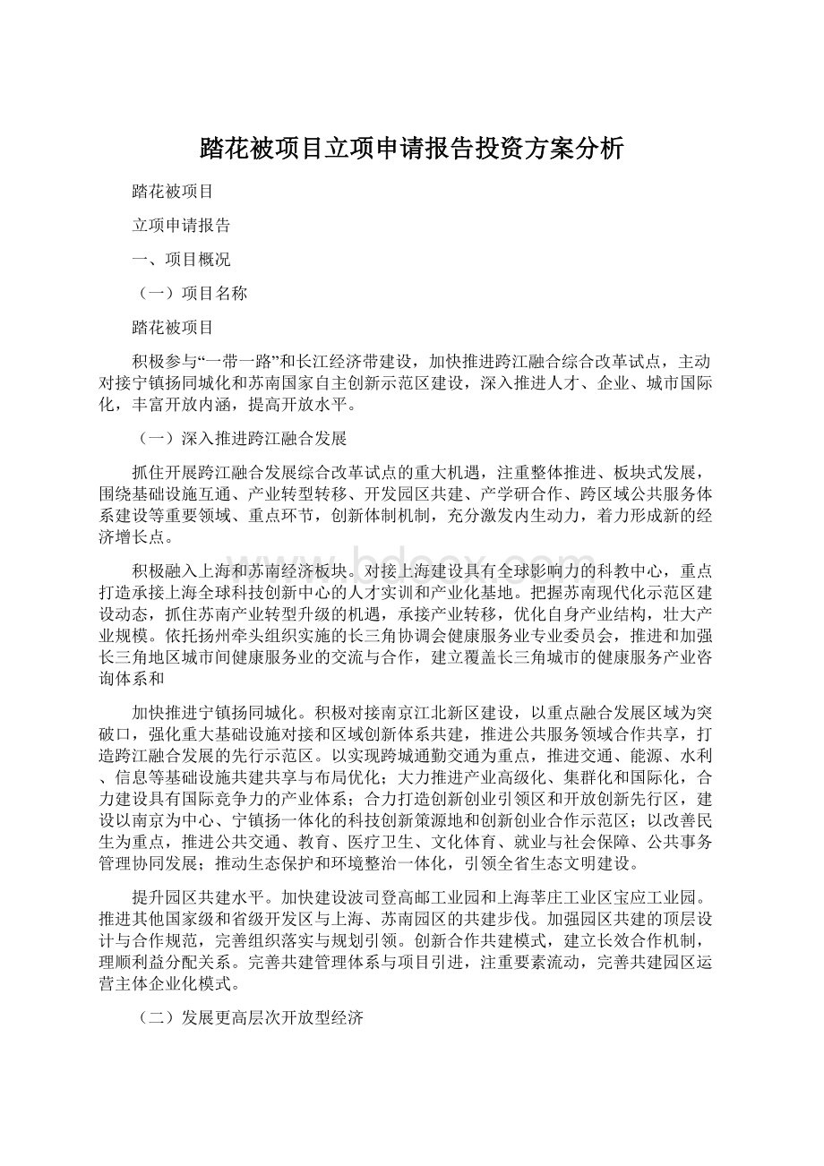 踏花被项目立项申请报告投资方案分析Word格式.docx