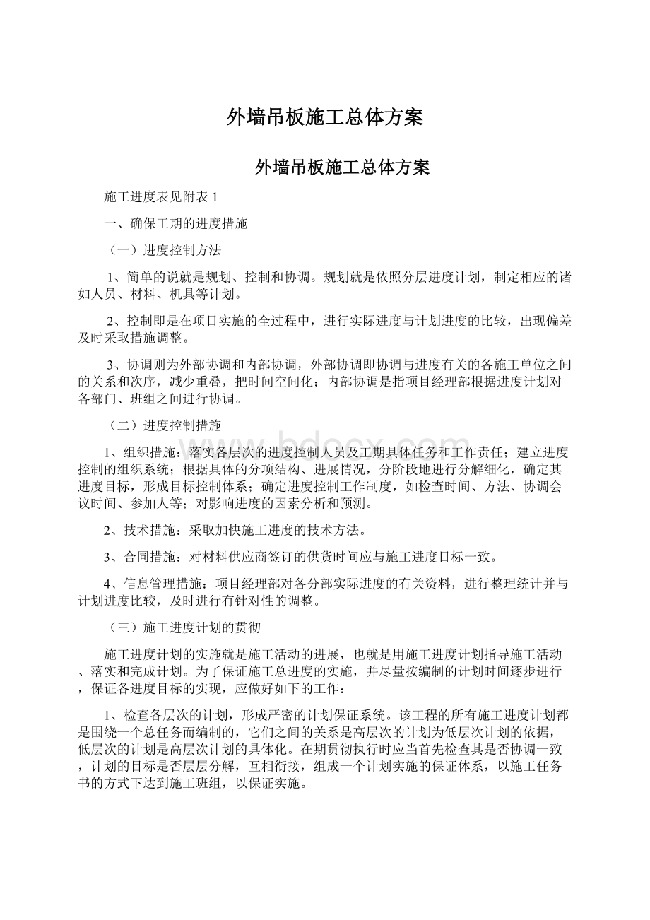 外墙吊板施工总体方案Word文档下载推荐.docx