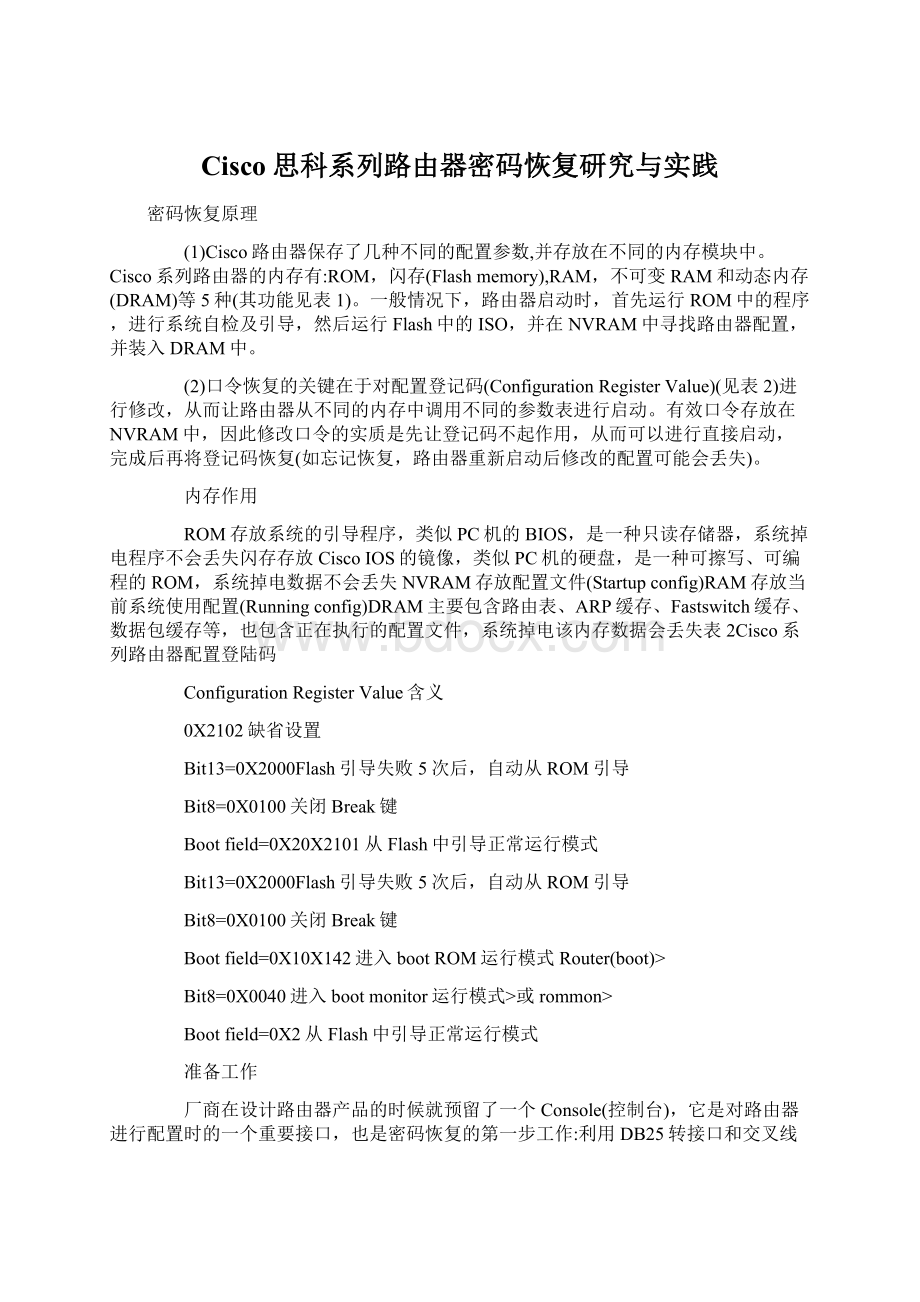 Cisco思科系列路由器密码恢复研究与实践Word格式.docx_第1页