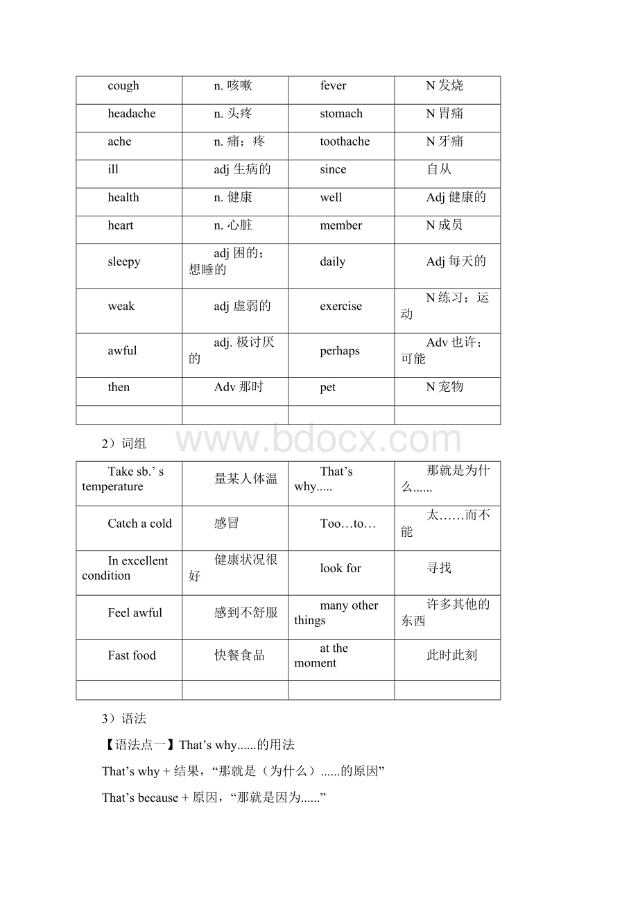 外研版初二英语八年级下册Module 4 Seeing the doctor 复习教案.docx_第3页