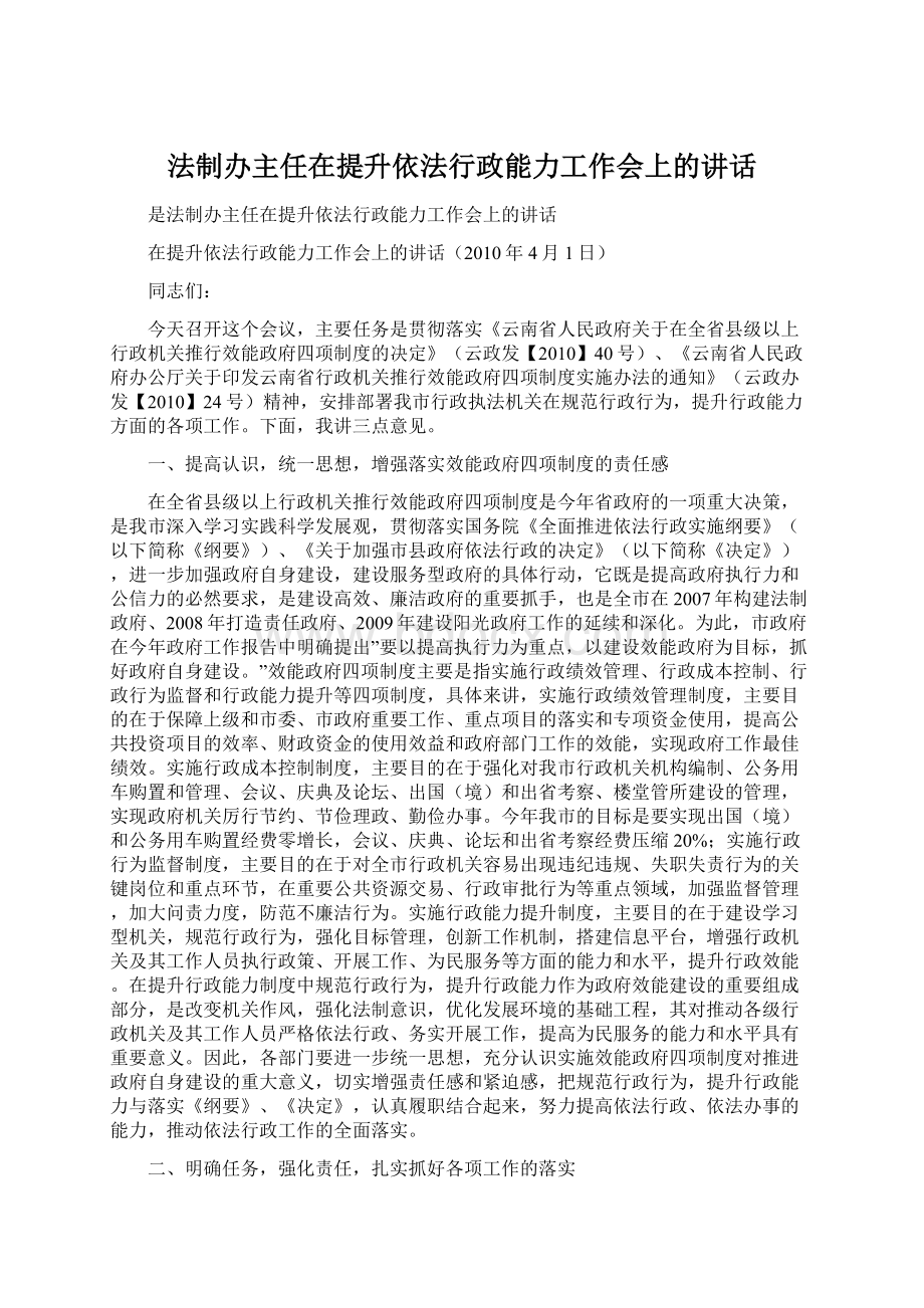 法制办主任在提升依法行政能力工作会上的讲话.docx