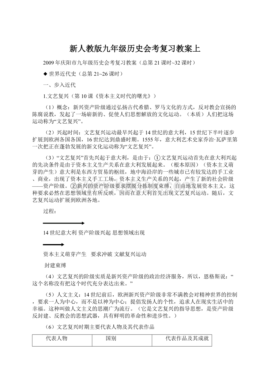 新人教版九年级历史会考复习教案上Word下载.docx