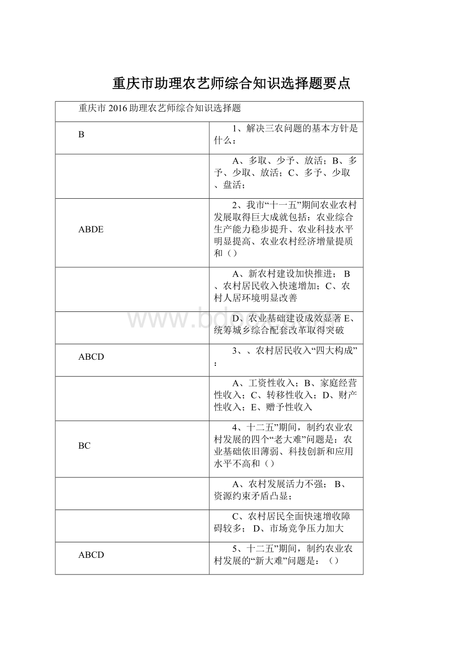 重庆市助理农艺师综合知识选择题要点.docx