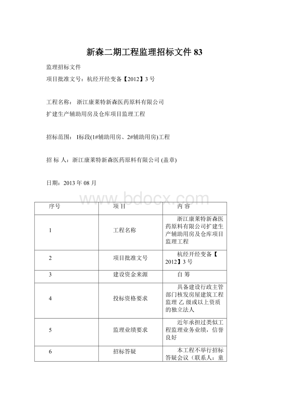 新森二期工程监理招标文件83Word下载.docx