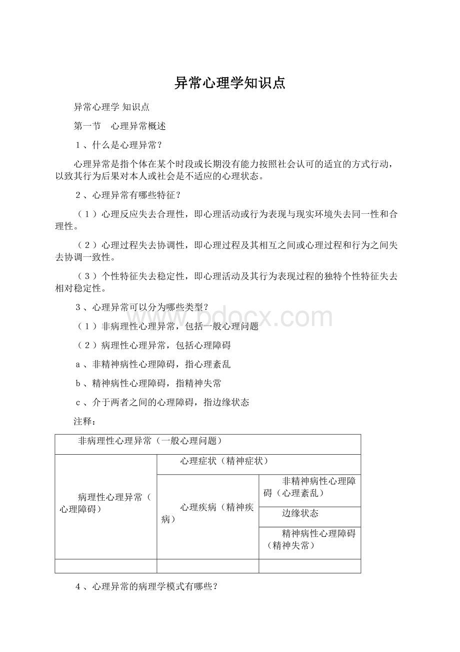 异常心理学知识点Word文档下载推荐.docx