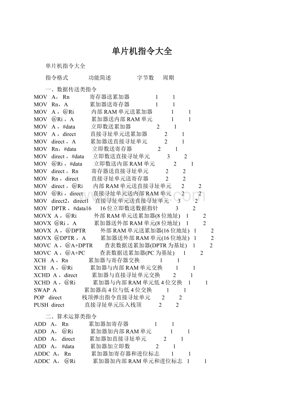 单片机指令大全Word格式.docx_第1页