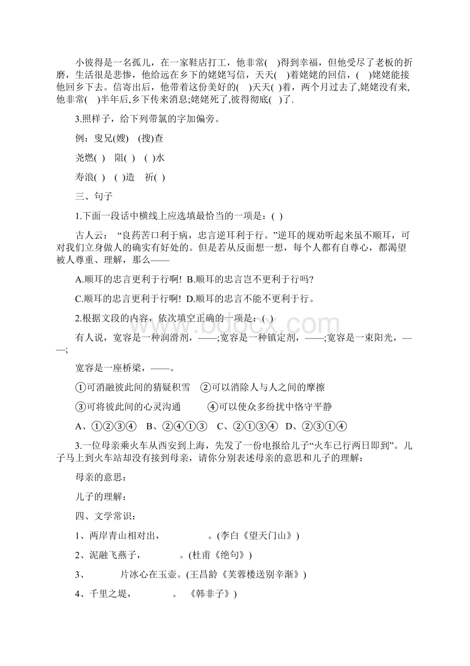 小升初语文试题精品文档.docx_第2页