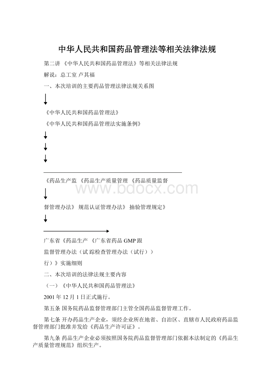 中华人民共和国药品管理法等相关法律法规文档格式.docx